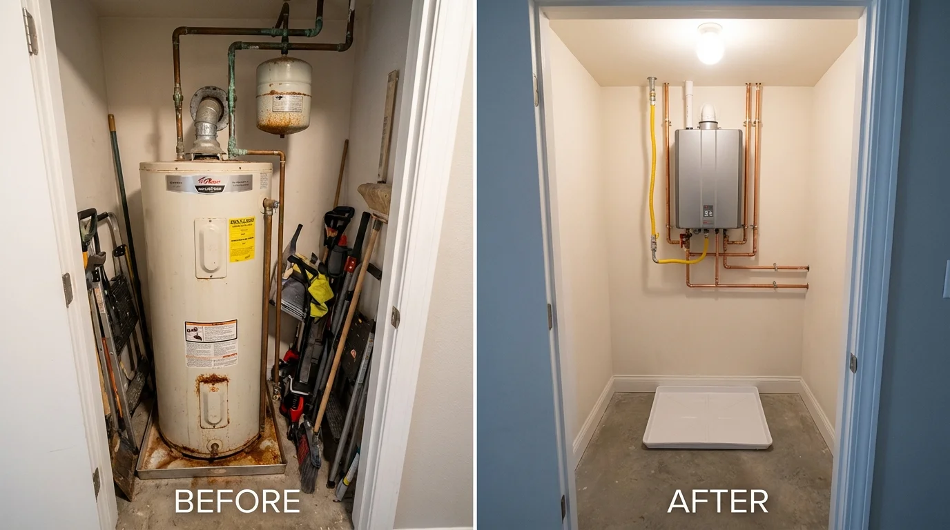 Tank water heater versus wall-mounted tankless unit comparison for East Hampton, CT homeowners
